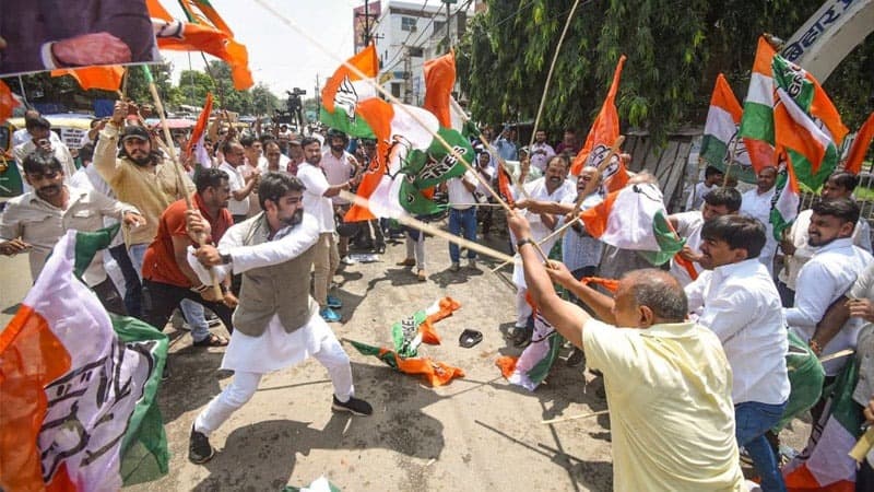 BJP attacks Congress offices in West Bengal and Bihar, clashes erupt