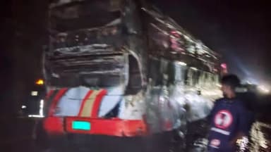 Passenger bus catches fire in Lakshmipur