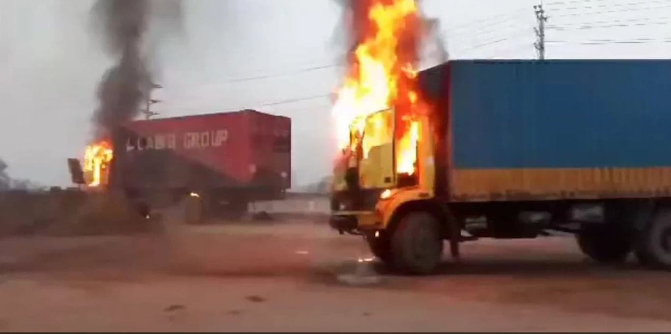 4 vehicles set on fire in Gazipur