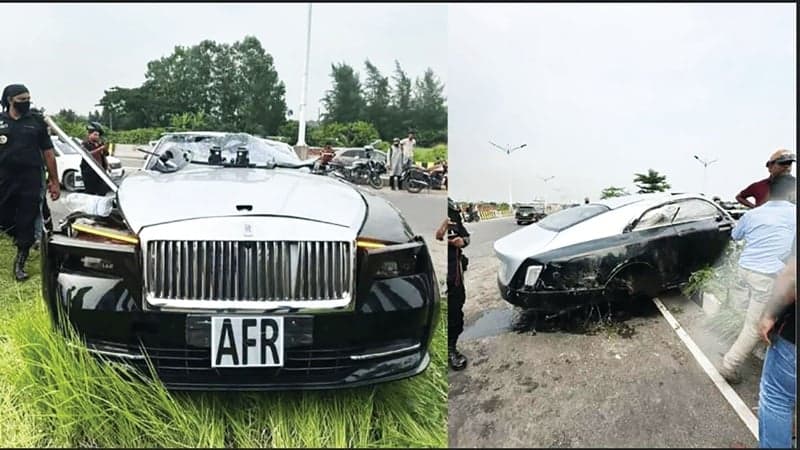 Rolls-Royce crashes into road divider in Purbachal, 4 seriously hurt