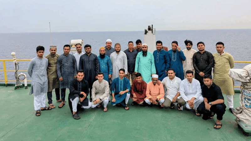 Sailors of 'Banglar Joyjatra' offer Eid prayers on board