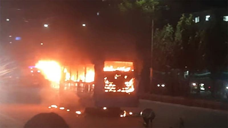 Parked bus catches fire in Pallabi
