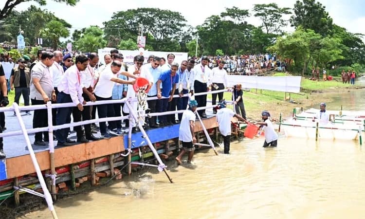 PM Tarique Rahman releases fish fry into Brahmaputra River in Kishoreganj