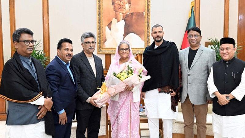 Newly appointed JS whips meet PM at Ganabhaban