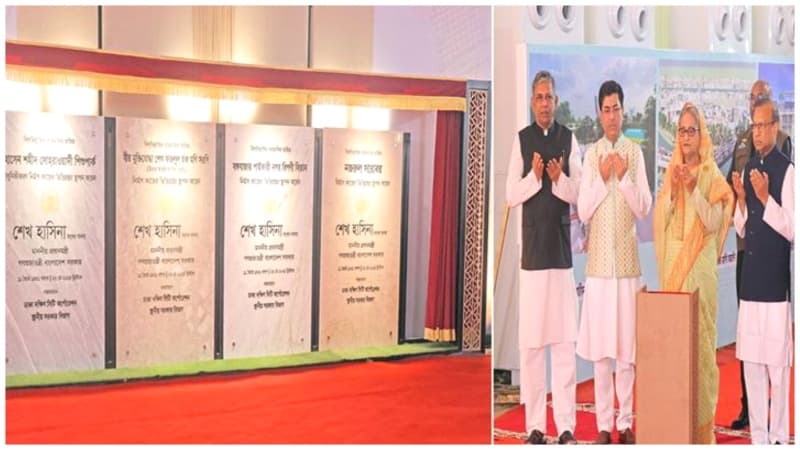 PM opens construction of Bangabazar market, three other dev projects