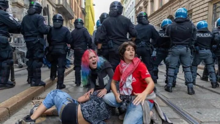 Thousands protest in Italy under heavy security