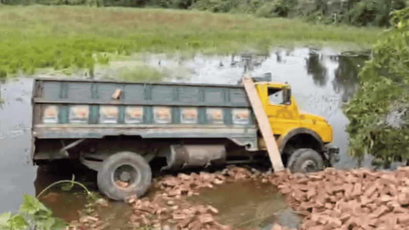 Two labourers killed as brick-laden truck falls into ditch in Brahmanbaria