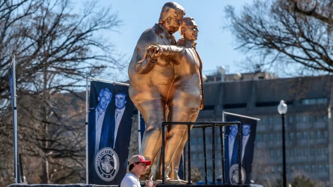 Satirical Trump–Epstein sculpture installed near Washington monument