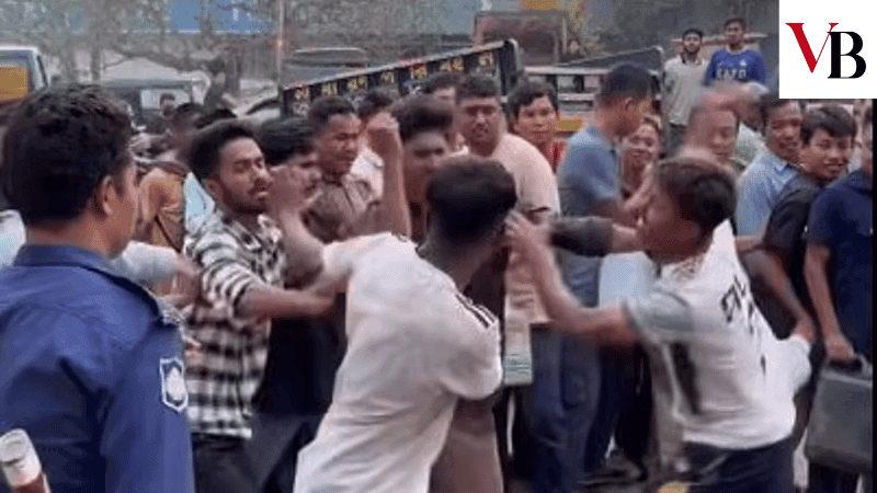 Customers scuffle while buying fuel at Rangamati