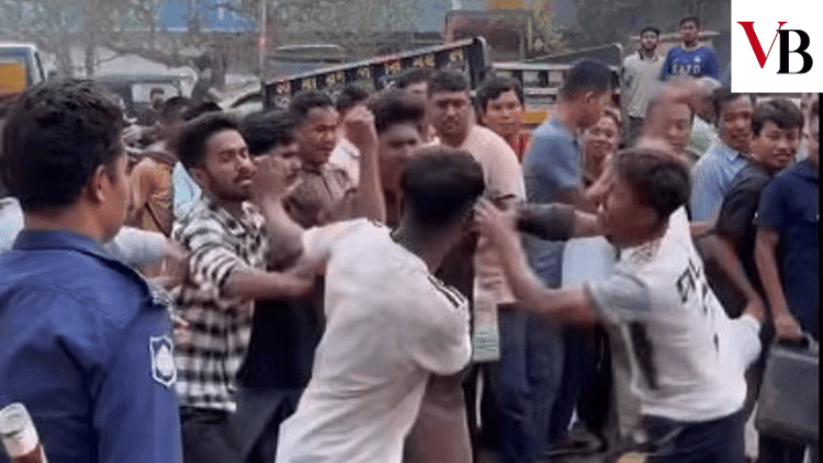 Customers scuffle while buying fuel at Rangamati