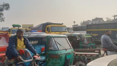 Mortuary vehicle gets trapped for hours as student block road in Bogura