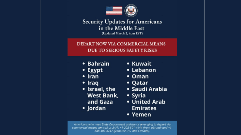 US issues advisory for Americans to exit middle east