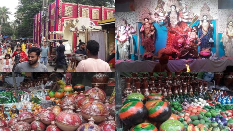 Bogura adorned in festive colors of Durga Puja