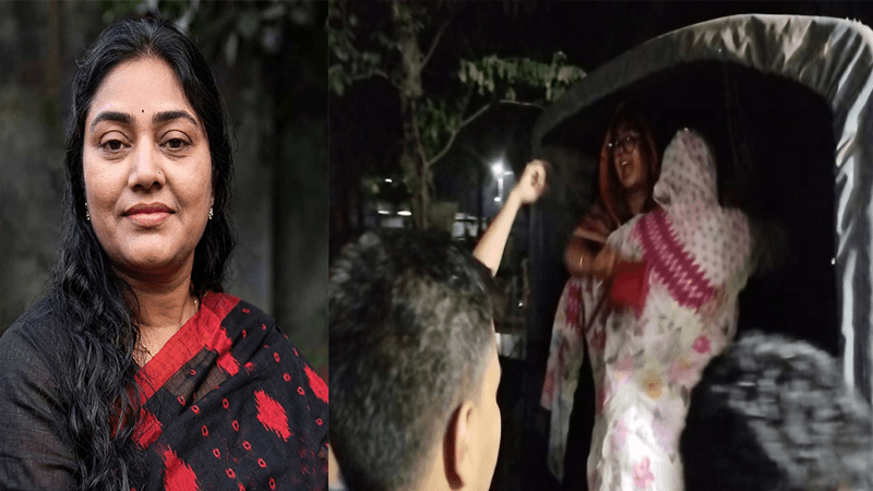 Women's Awami League leader shouts 'Joy Bangla' slogan in police car