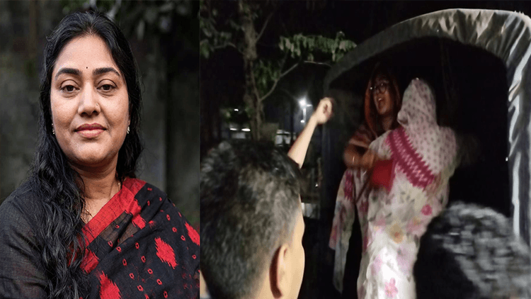 Women's Awami League leader shouts 'Joy Bangla' slogan in police car