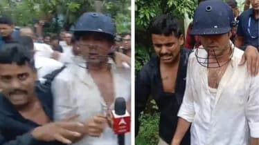 Abhishek Banerjee wears helmet after attack