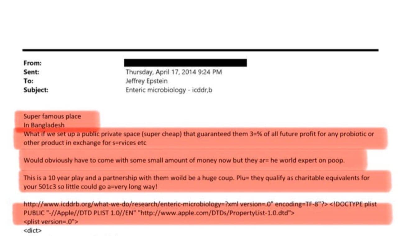 e-mail referring Bangladesh's icddr,b found in Epstein Files