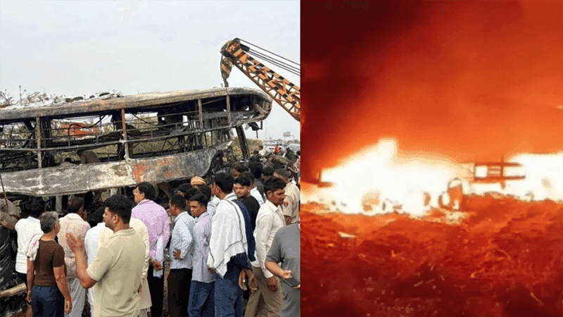 7 killed, 22 others injured as bus catches fire after crash in India