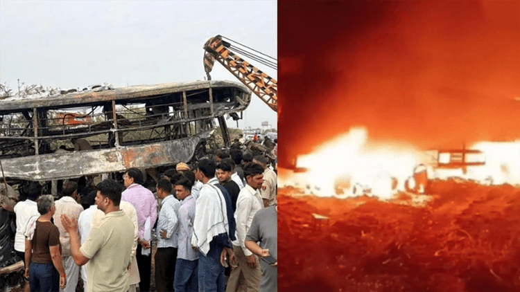 7 killed, 22 others injured as bus catches fire after crash in India