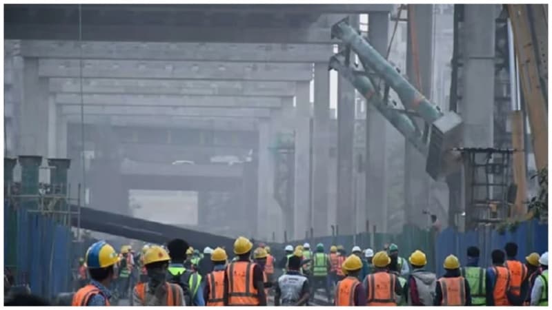 Crane breaks down on rail tracks at Karwan Bazar