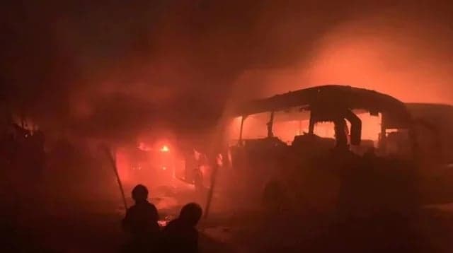 Fire engulfs 14 buses parked in Demra