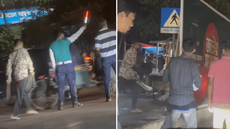 Man snatches bag with cleaver in hand, walks past police in Dhanmondi