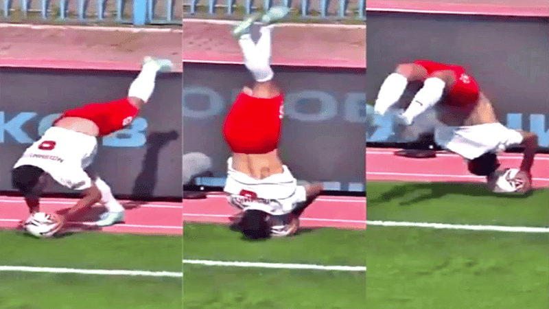 Goal from somersault throw-in amaze audience