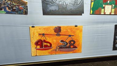 '71' and '24' on weighing scale: artwork removed from RU after criticism