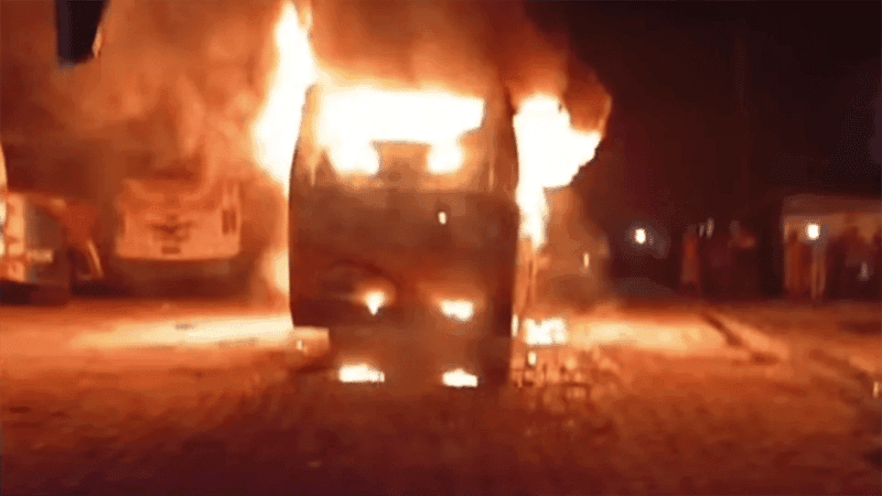 Trucks and buses set ablaze in three districts