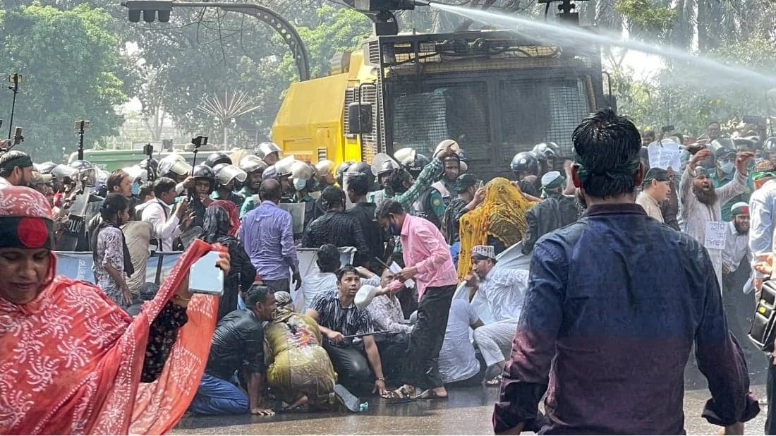 Police throw water cannon, use baton on primary school teachers