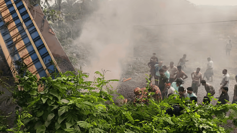 Two killed as stone-laden truck plunges into ditch, catches fire in Kushtia