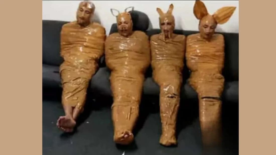 Suspected thieves wrapped in tape, delivered to police in Indonesia