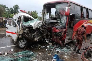 Five killed as bus crashes into ambulance in Faridpur