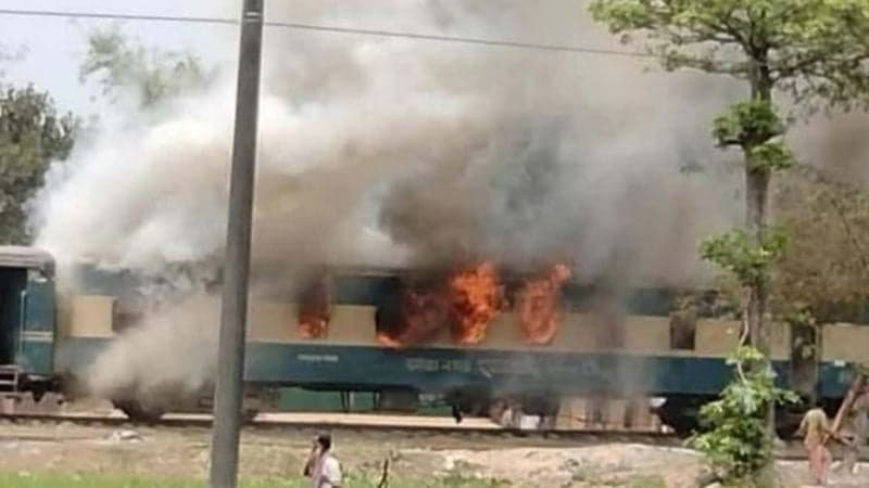 Train engine catches fire in Mymensingh snapping rail links