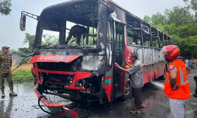Locals set BRTC bus ablaze after father, son killed in Chattogram road crash