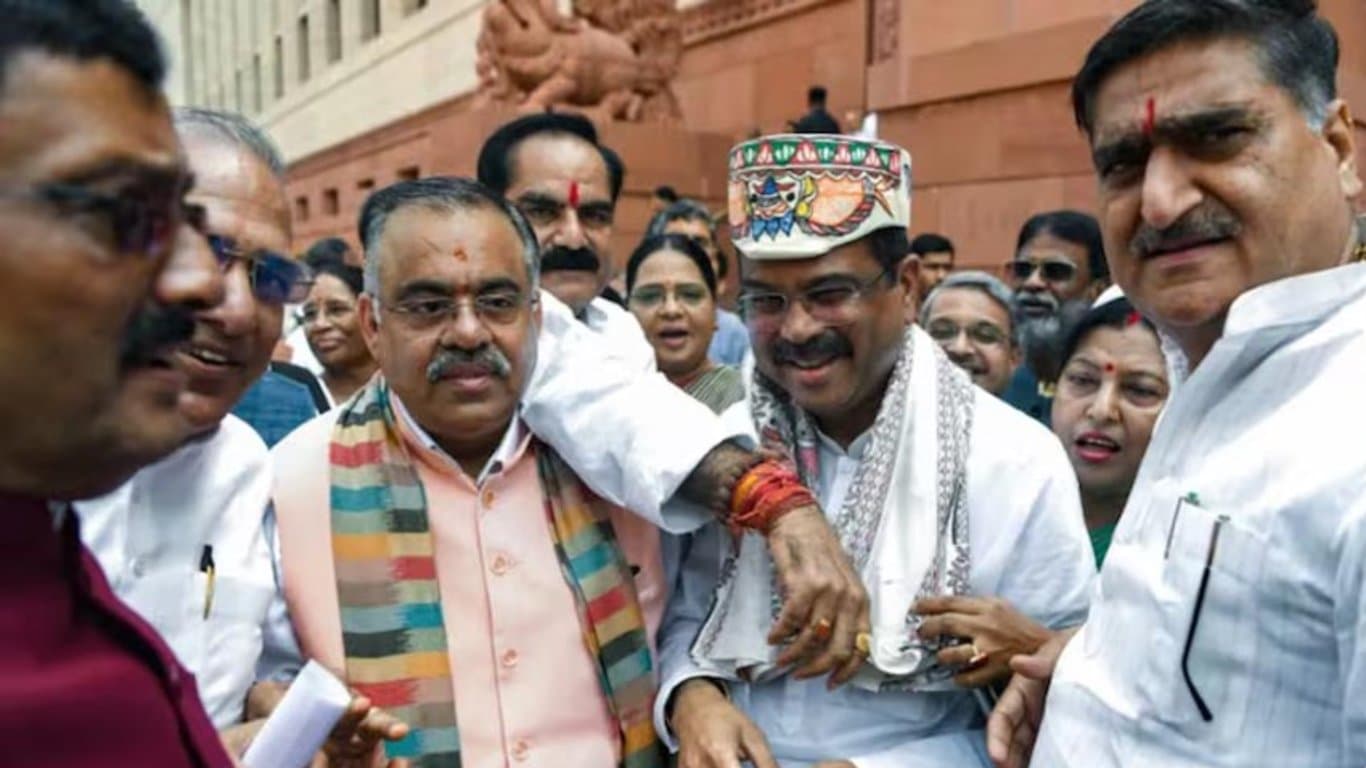 Dharmendra Pradhan receives warm welcome in Parliament after resignation