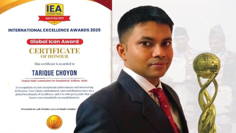 Tarique Choyon  gets International Excellence Award in Malaysia 