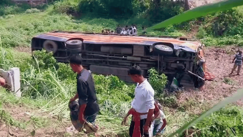 Two businessmen killed as bus falls into ditch after collision with pickup in Faridpur