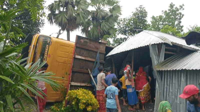 Student killed as stone-laden truck overturns onto house in Narail