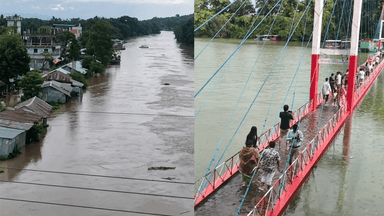 Kaptai Lake floods hanging bridge, low-lying areas of Baghaichhari