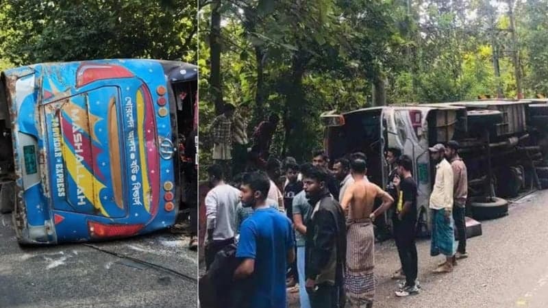 20 devotees injured as bus overturns in Rangamati