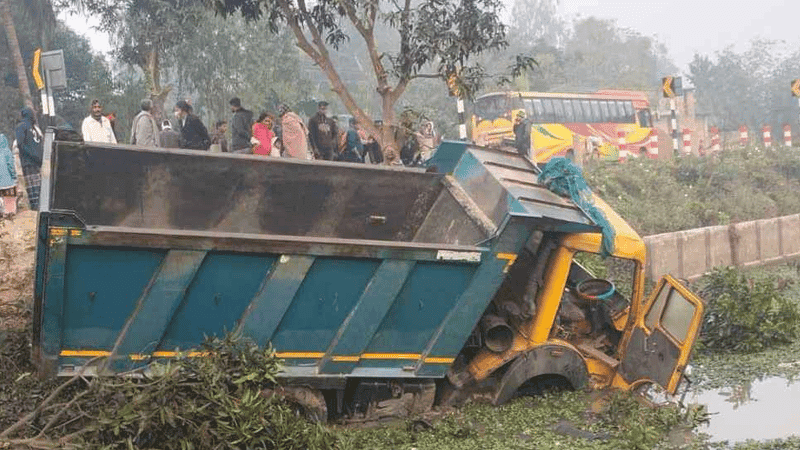 Five killed as dump truck runs over van in Naogaon