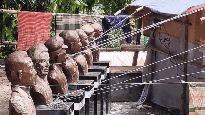 Stalls with necks tied to statues of 7 Birsreshthas in Tangail