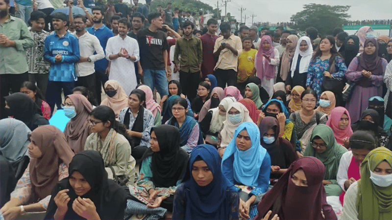 Comilla University students block Dhaka-Chattogram Highway seeking justice for Oprotim