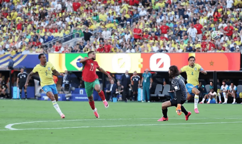 Morocco get a goal against Brazil