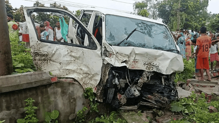 Child among two killed as wedding microbus falls into ditch in Nilphamari